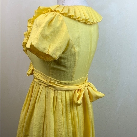 Ya Los Angeles Sunny yellow, silky ruffle V neck wrap babydoll mini dress S - Picture 5 of 8
